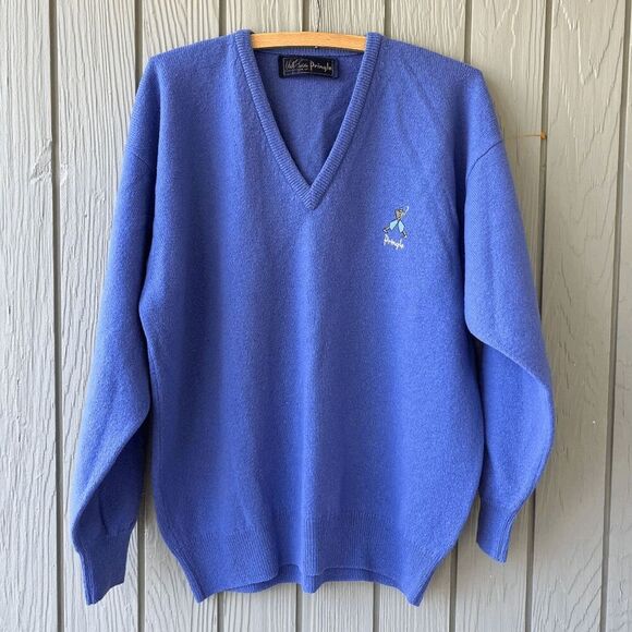 VTG Pringle of Scotland Periwinkle Wool Golf Sweater Men’s L XL Made in Scotland - Picture 3 of 9